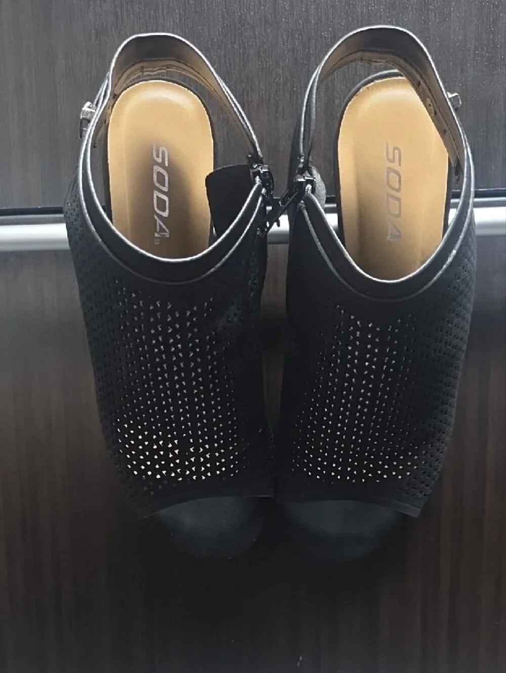 Soda Black Perforated Platform Sandals with Ankle Strap
